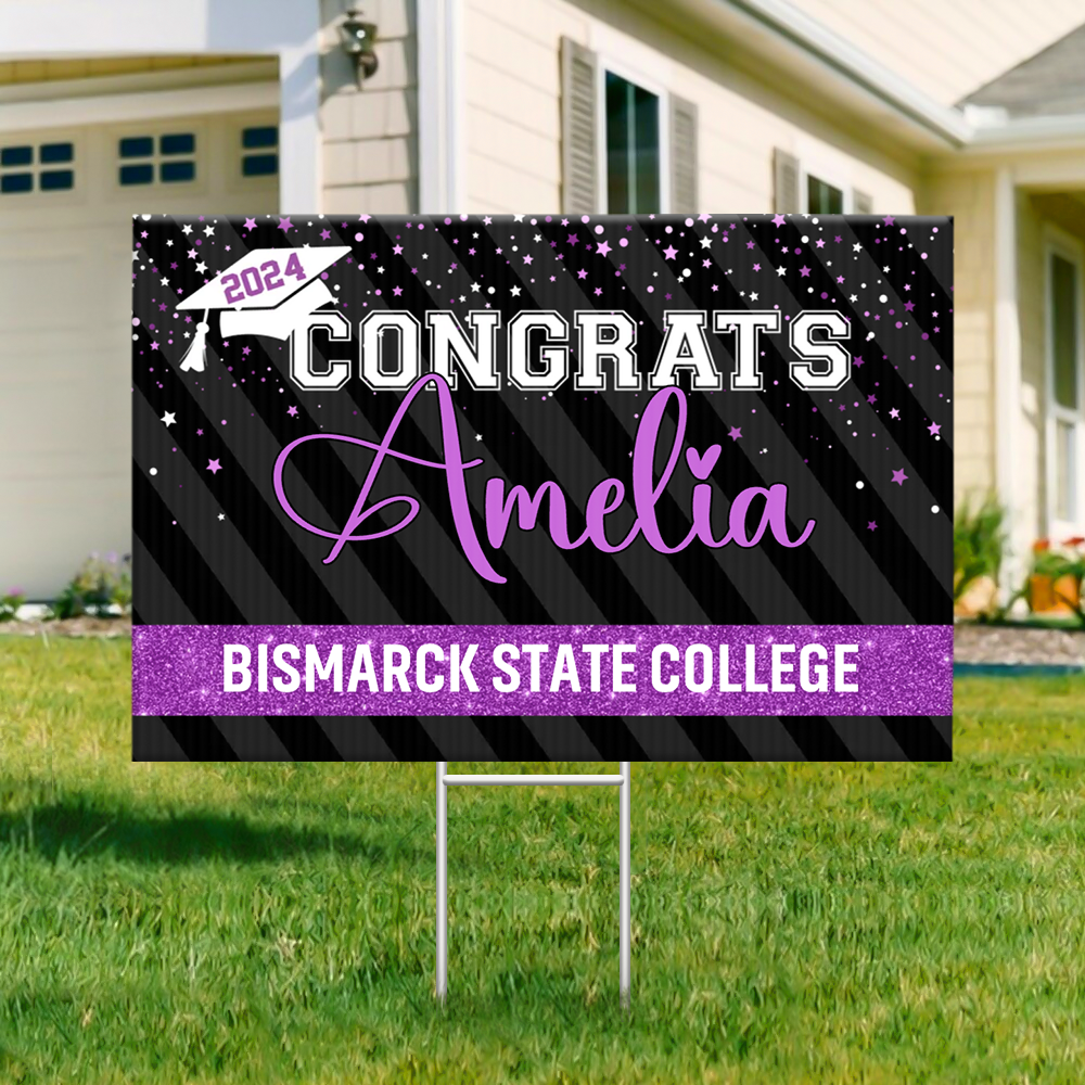Personalized Yard Sign With Stake - Graduation Gift - Sparkling Graduation Welcome Party Decor FC