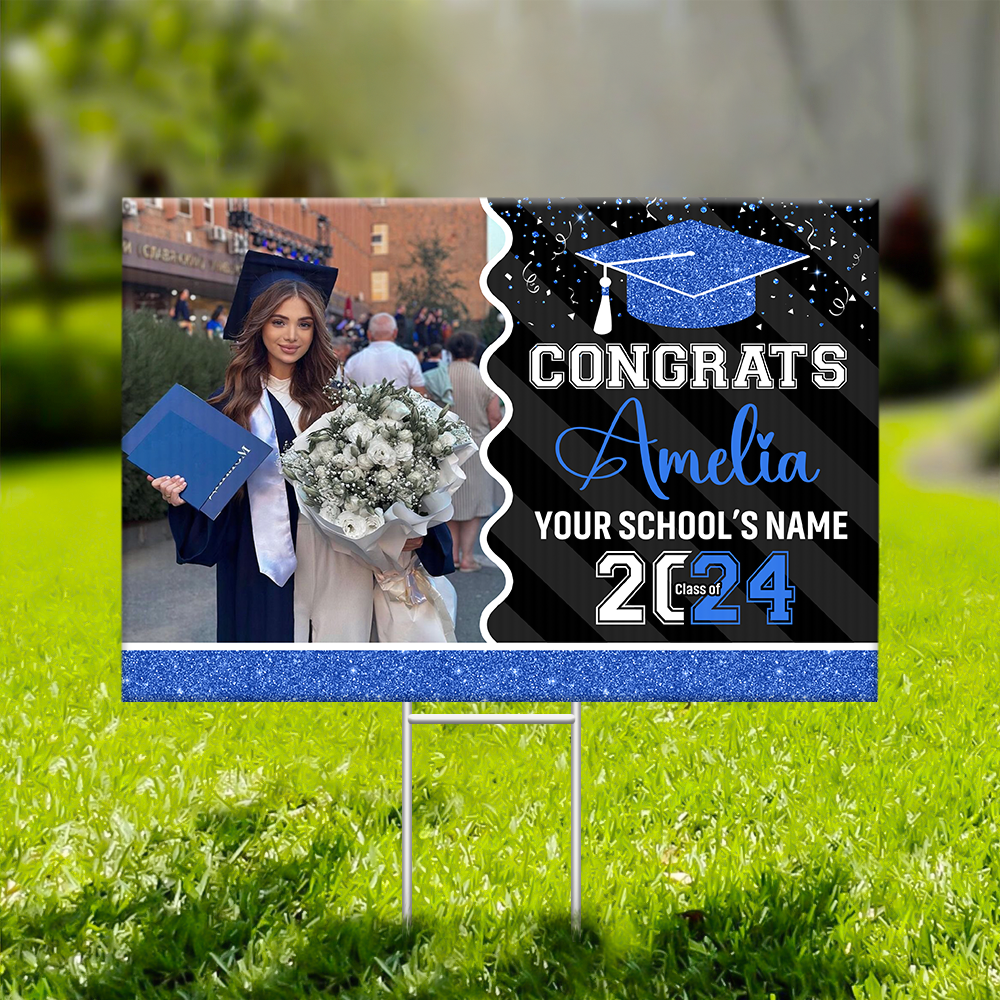 Personalized Yard Sign With Stake - Graduation Gift - Glitter Senior Party Decor FC