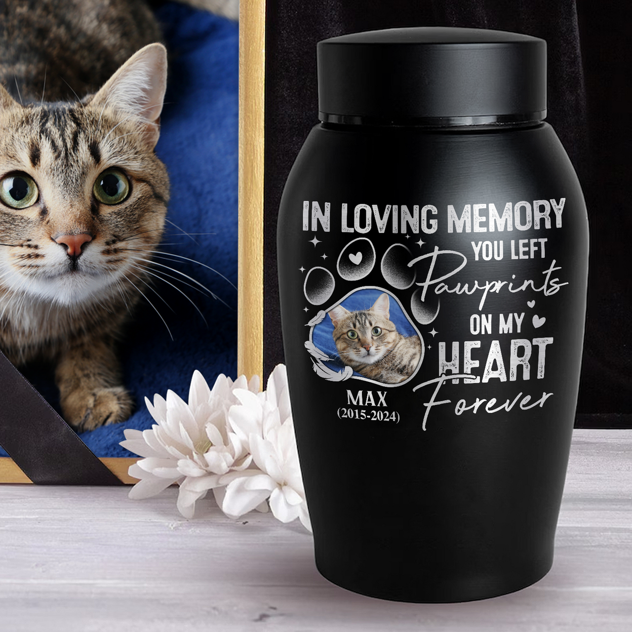 Personalized You Left Pawprints On My Heart Pet Urn, Keepsake Gift For Dog Cat Lovers FC