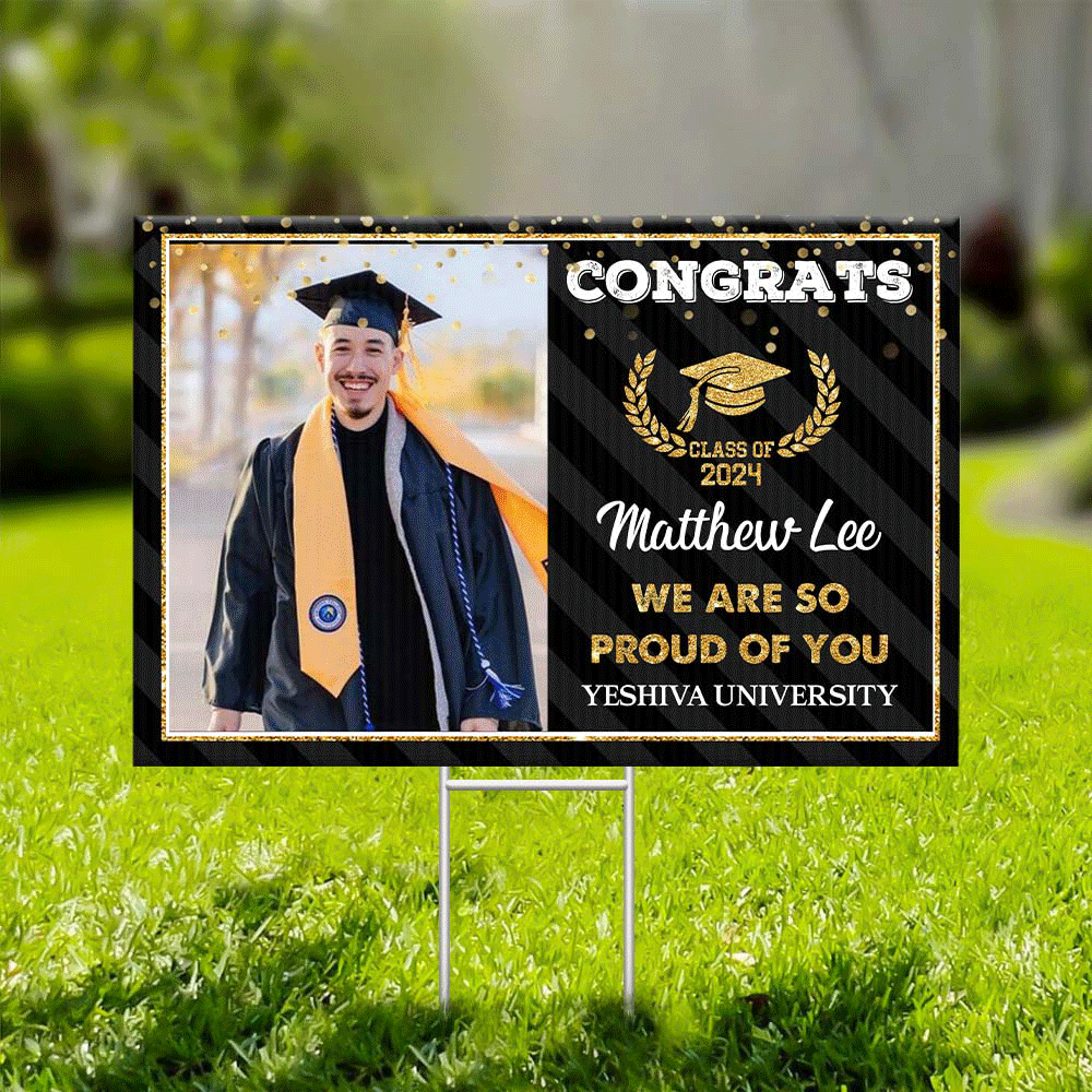 Custom Custom Congratulations Class Of 2024 With 2 Photos Graduation Lawn Sign, Graduation Decorations FC