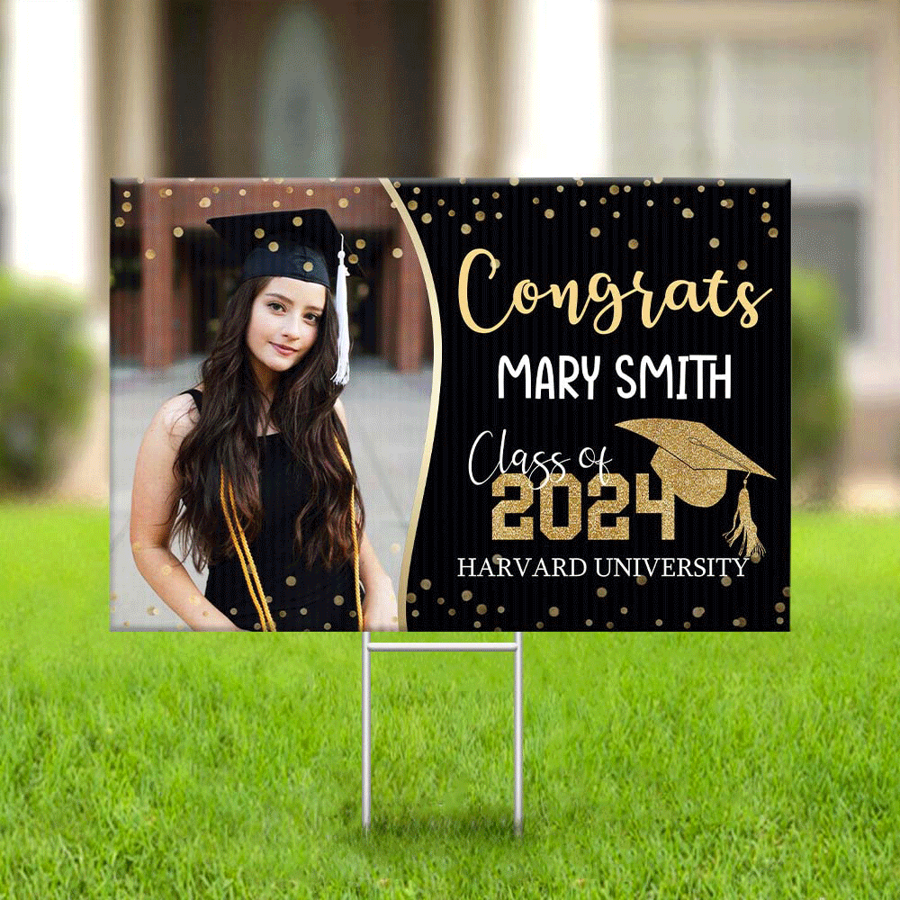 Custom Congrats Graduation Photo Lawn Sign With Stake, Graduation Decorations FC