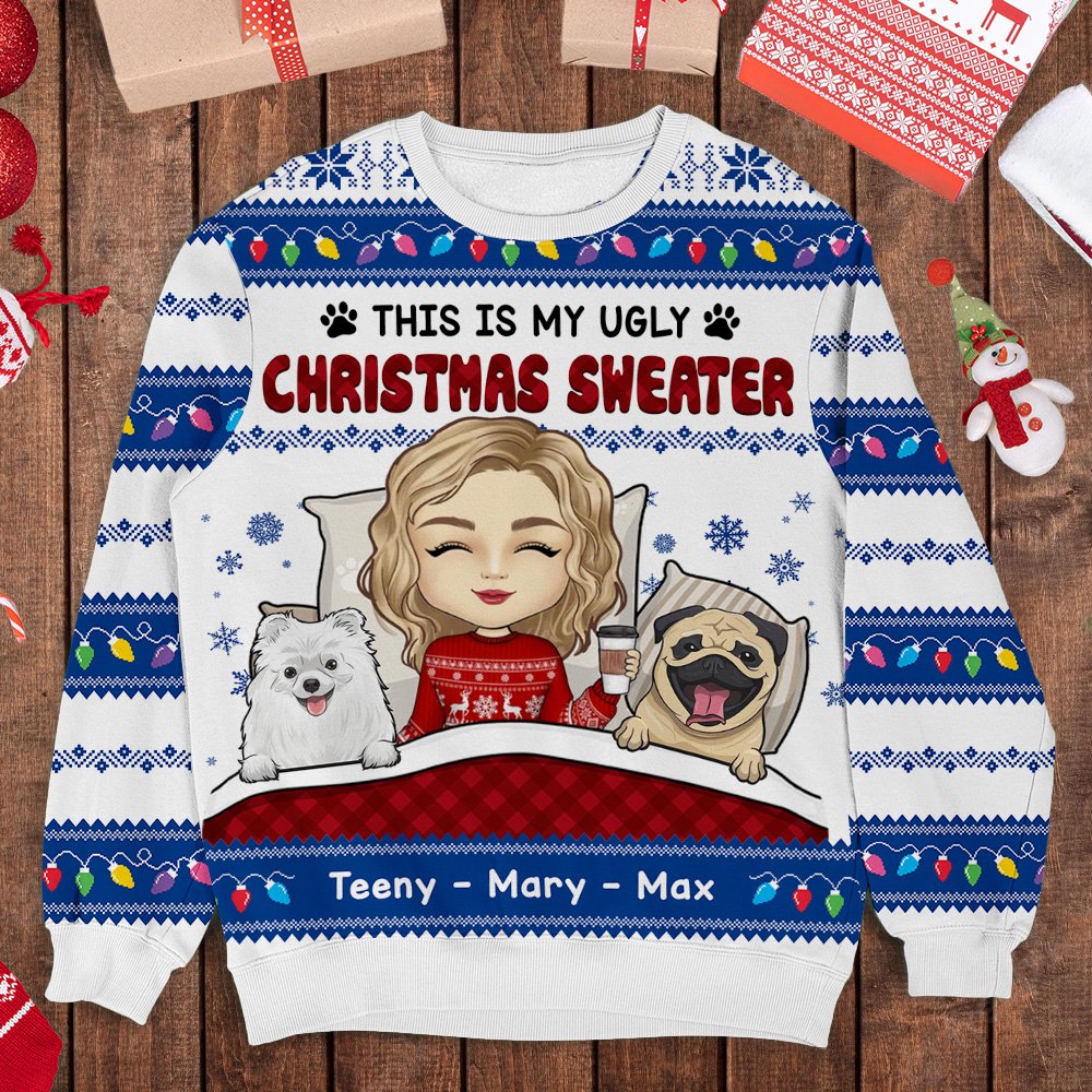 Personalized Ugly Christmas Sweater - Christmas Gift For Pet Lovers - Dog Mom Ugly Sweater AB