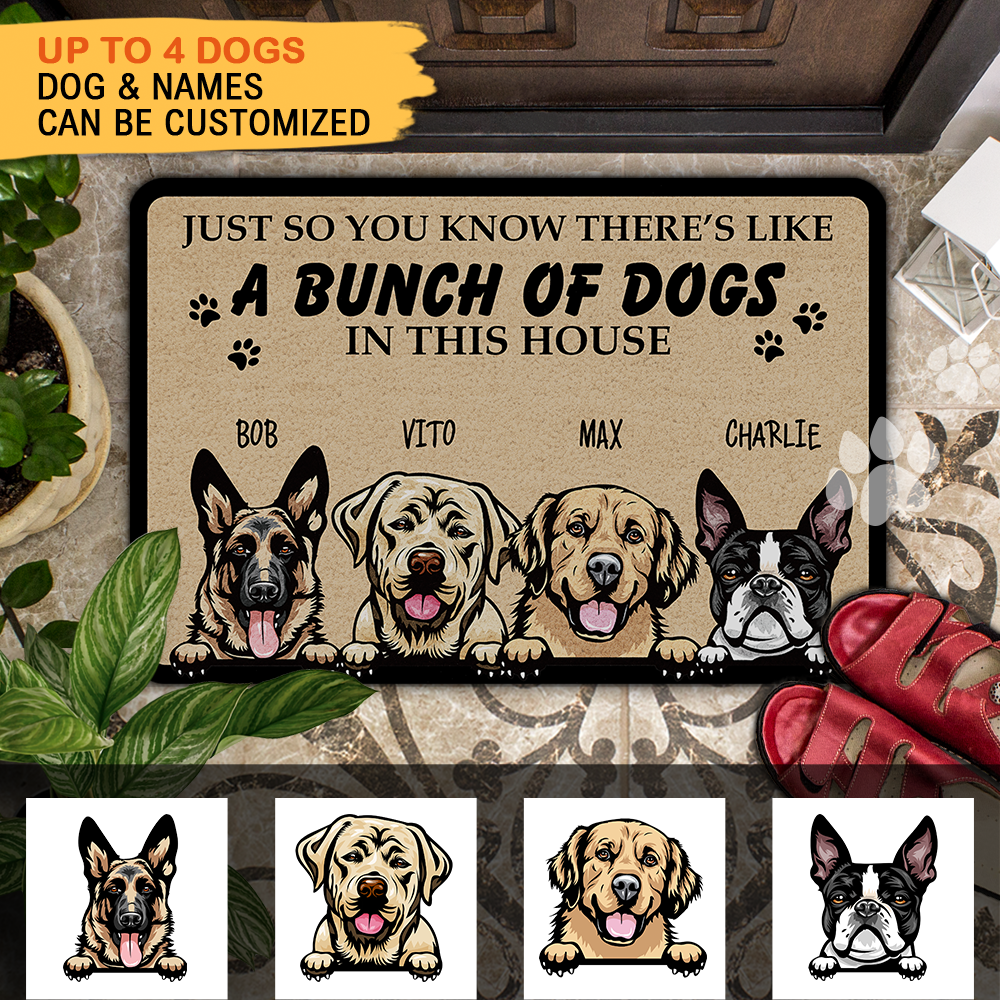 A Bunch Of Dogs In This House - Personalized Dog Doormat AB