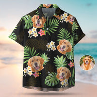 Thumbnail for Custom Pet Face Photo Black Hawaiian Shirt, Palm Leaves Tropical AI