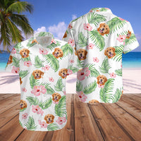 Thumbnail for Custom Pet Face Photo White Hawaiian Shirt, Palm Leaves AI