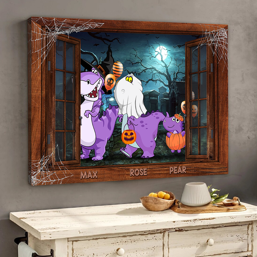 Family Of Nightmare Halloween Dinosaurs Poster, Canvas, Home Decor CustomCat