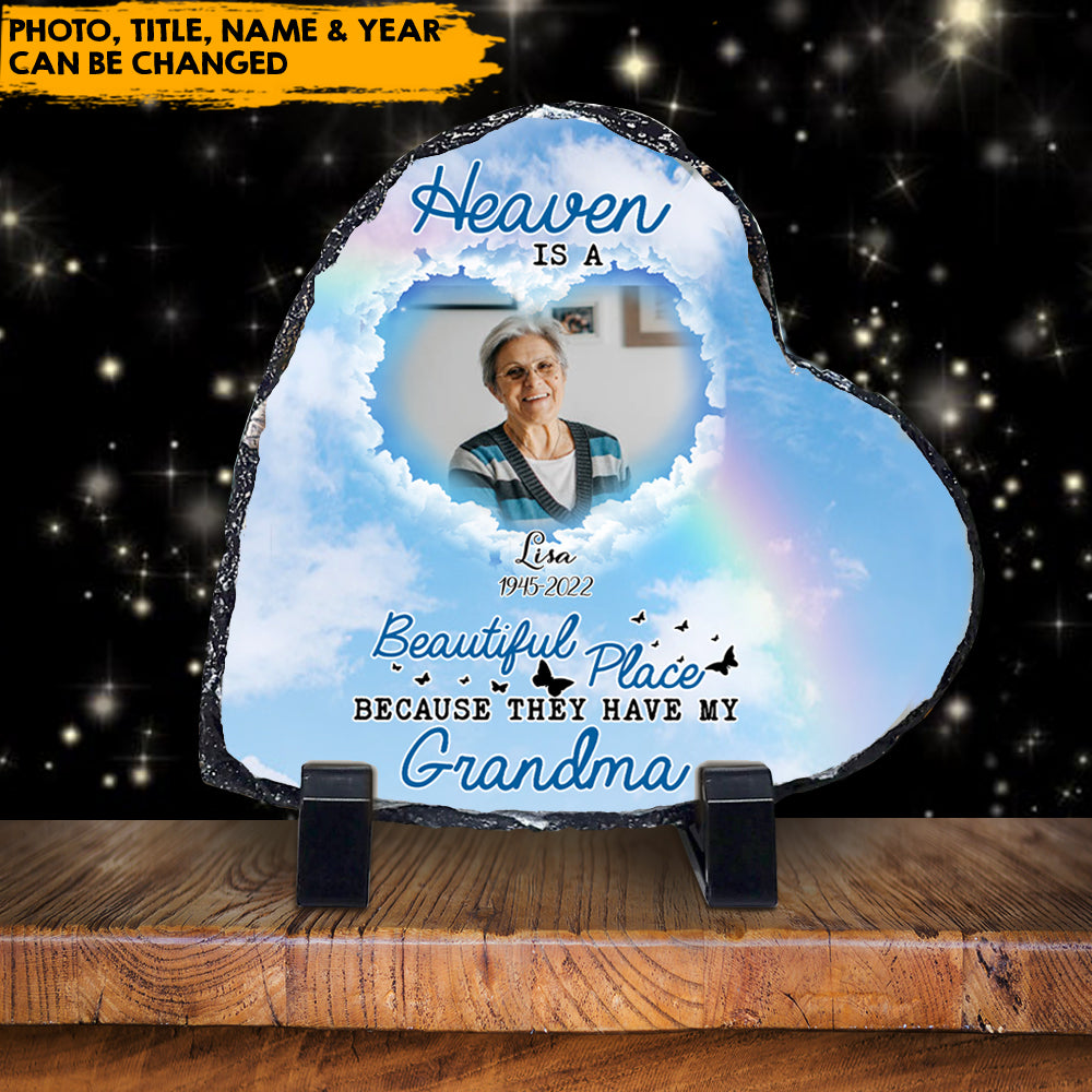 Heaven Is A Beautiful Place - Custom Memorial Heart-shaped Photo Slate AZ