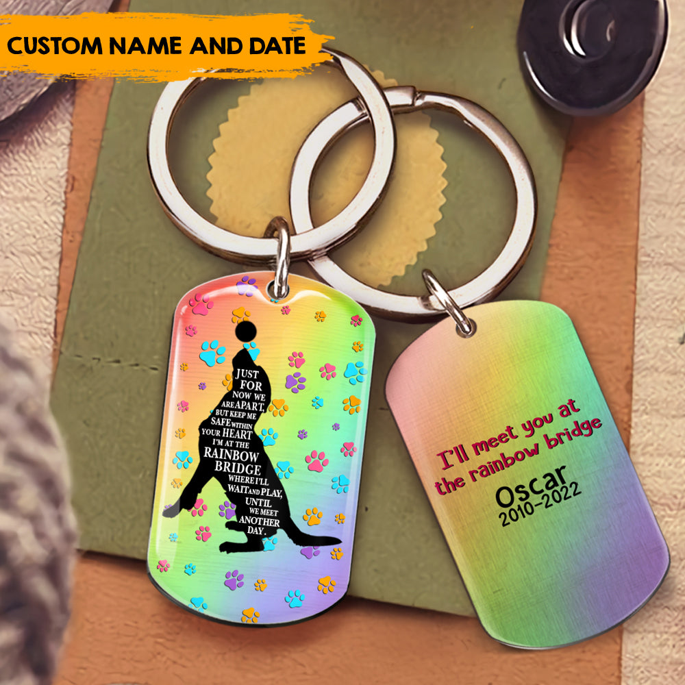 Meet You At The Rainbow Bridge - Personalized 2-sided Keychain, Pet Memorial Gift AA