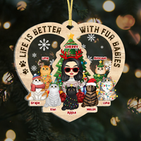 Thumbnail for Personalized Christmas Life Is Better With Fur Babies Printed Wood Ornament, Gift For Cat Lovers AE