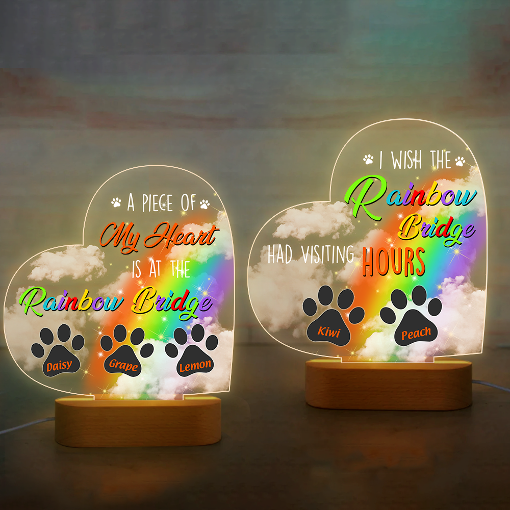 Custom A Piece Of My Heart Dog Cat Lamp With Wooden Oval Stand, Memorial Gift AC