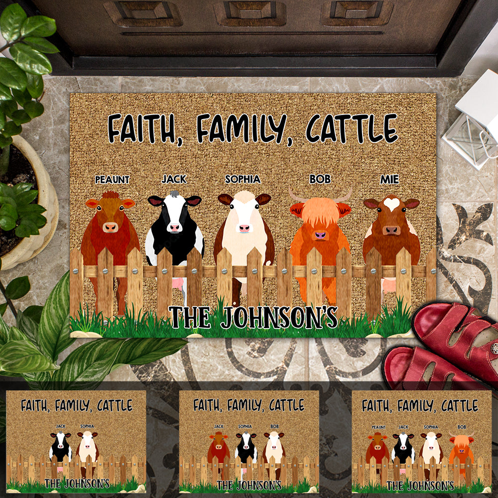 Faith, Family, Cattle - Personalized Doormat, Cow Lovers Gift AB