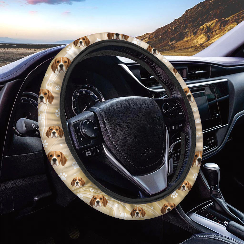 Custom Sparkling Marble Dog Cat Photo Car Steering Wheel Cover, Pet Lover Gift JonxiFon