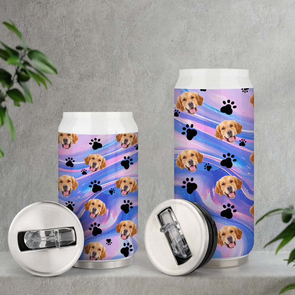 Custom Hologram Tie Dye Dog Cat Photo Drink Can, Pet Lover Gift JonxiFon