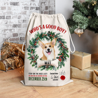 Thumbnail for Custom Dog Photo & Bone With Wreath Christmas Bag, Christmas Gift AB