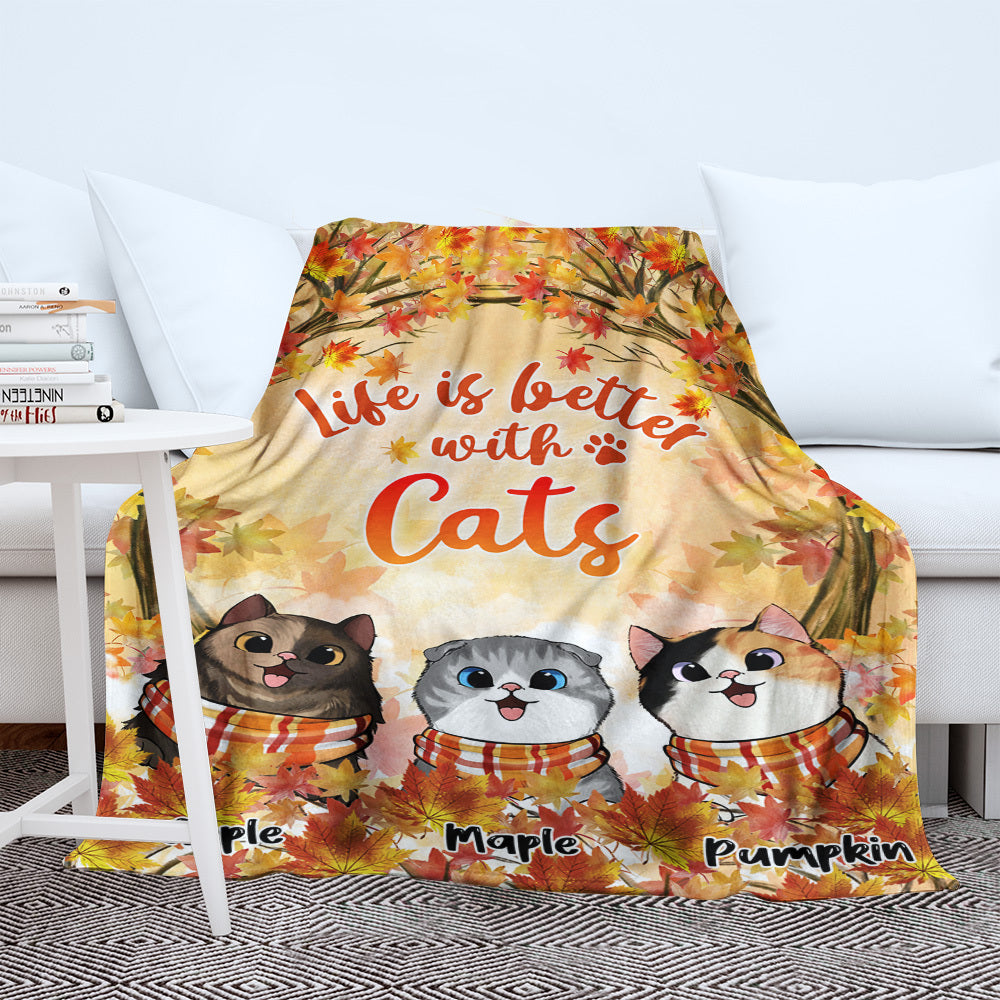 Life Is Better With Fur Babies Fall Fleece Blanket, Autumn Blanket, Gift For Family AB