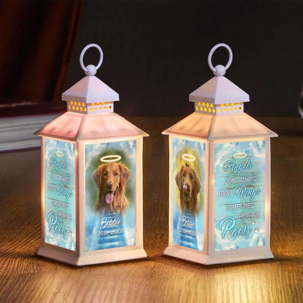 Personalized Angels Sometimes Have Paws Dog Memorial Lantern, Sympathy Gift For Dog Lovers JonxiFon