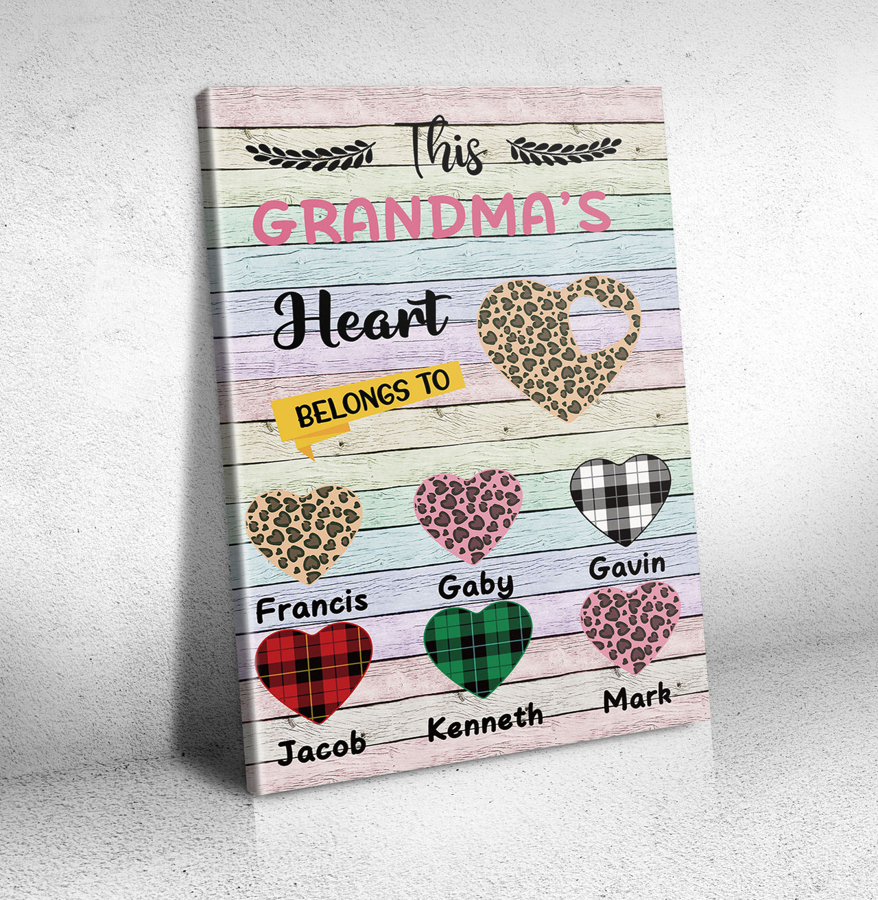 This Grandma's Heart Belongs To Personalized Canvas, Family Gift For Grandma AK