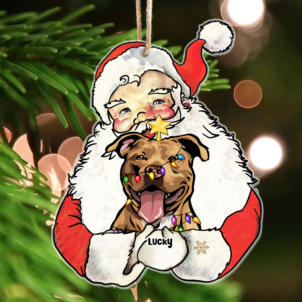 Personalized Santa Claus Hug Dog Cat Printed Acrylic Ornament , Customized Holiday Ornament AE