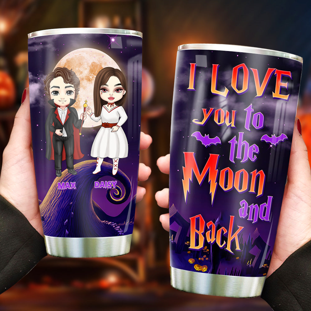 Personalized I Love You To The Moon And Back Halloween Couple Tumbler, Love Gift AA