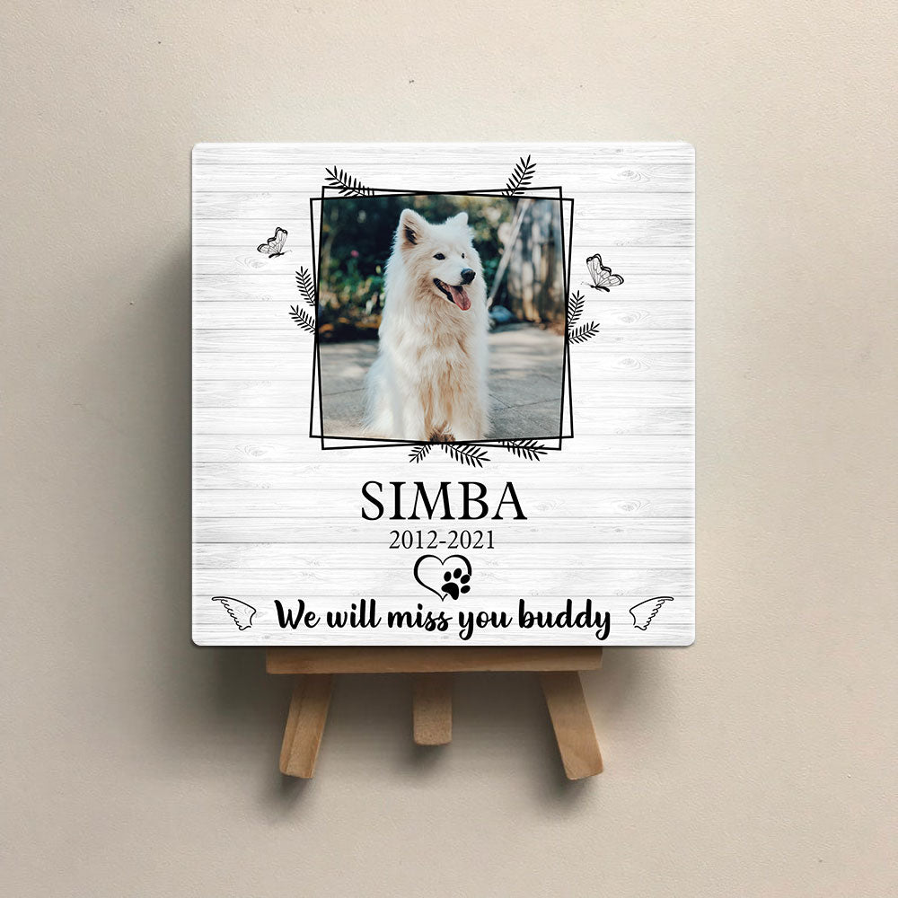Personalized Pet Memorial Square Stone Album-Dog Cat Loss Gifts-We Will Miss You Buddy AZ