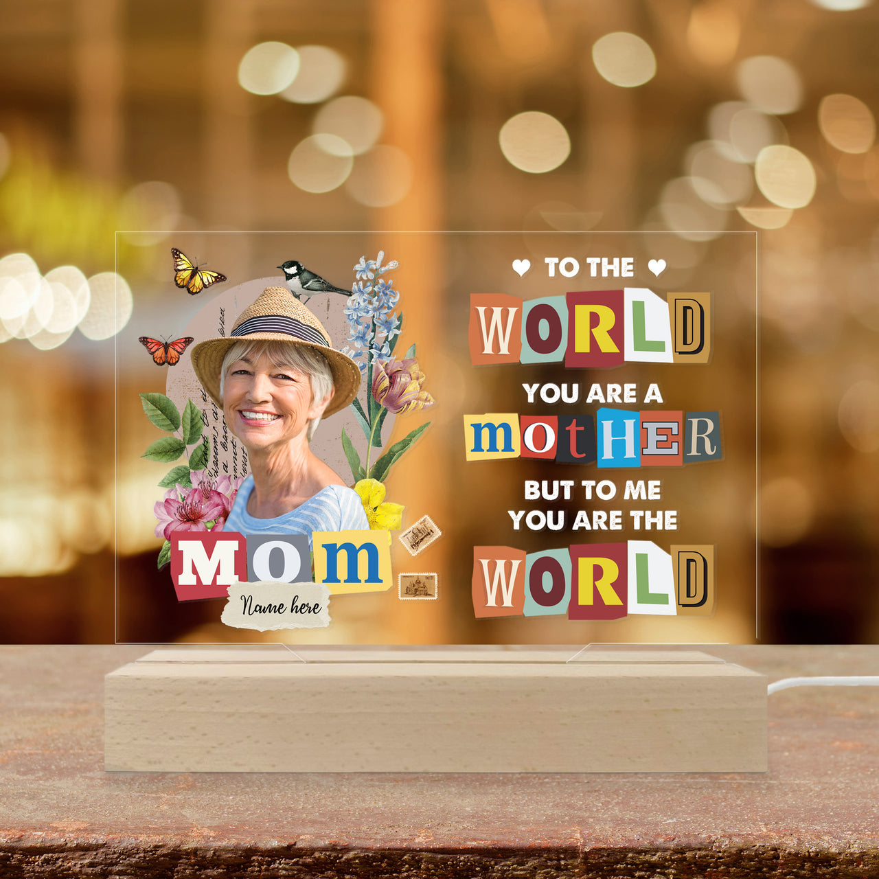 Personalized You Are The Mom Acrylic Plaque With Wooden Base 3D LED Light 3DLL JonxiFon