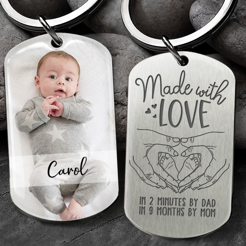 This baby is made with love Photo Metal Keychain, Gift for new mom new dad AA