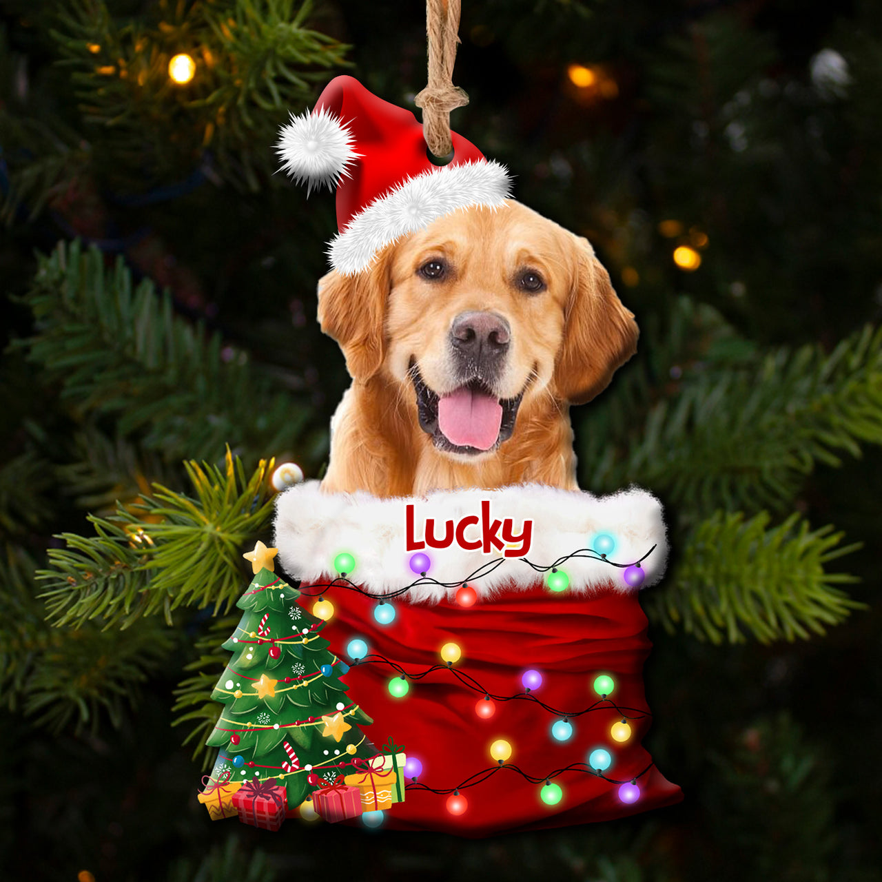 Personalized Upload Photo Dog Christmas Santa Acrylic Ornament, Customized Holiday Ornament AE