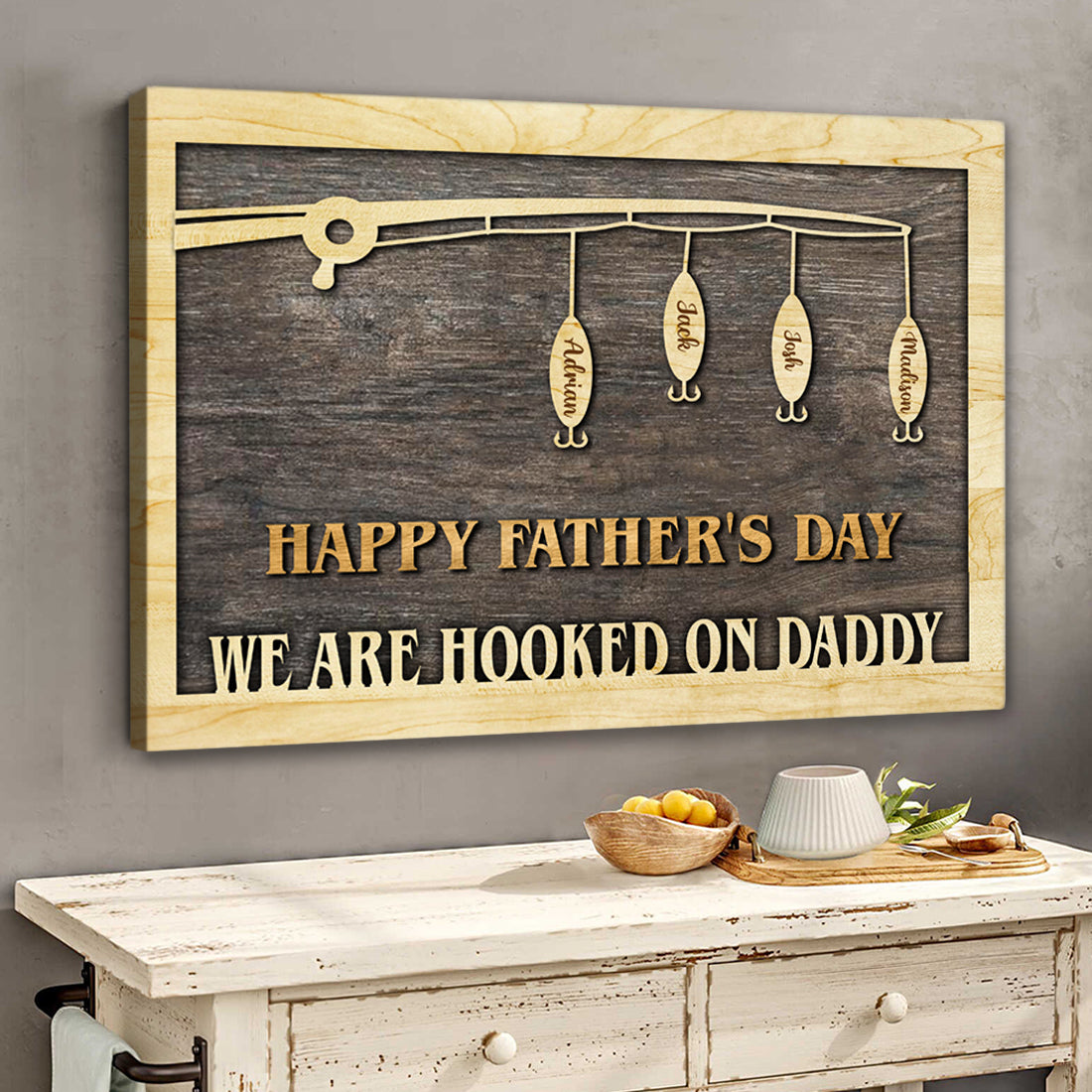 WE ARE HOOKED ON GRANDPA/DADDY - Personalized Canvas AK