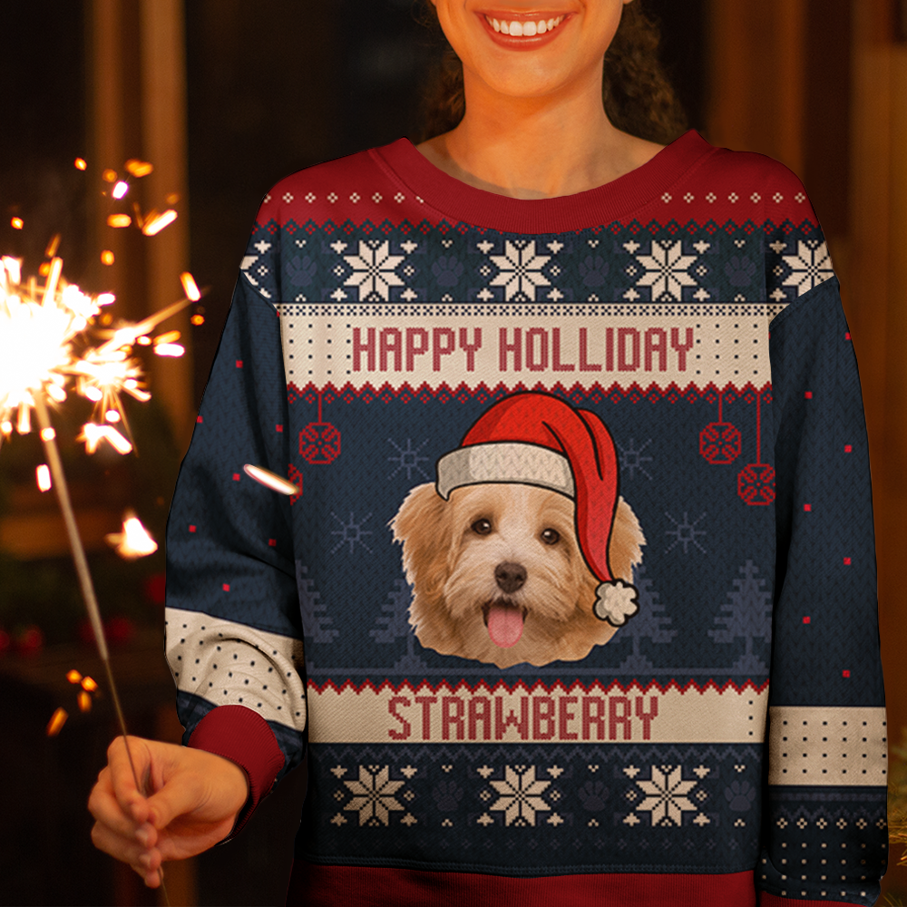 Merry Christmas Pet Photo Ugly Christmas Sweatshirt, All-Over-Print Sweatshirt AB