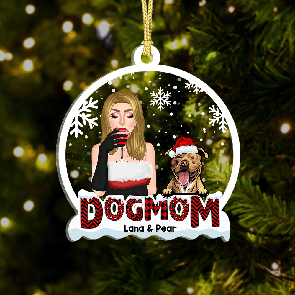 Personalized Dog Mom Christmas Printed Acrylic Ornament, Gift For Dog Lover AE