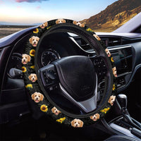Thumbnail for Personalized Dog Cat Face Sunflower Pattern Steering Wheel Cover, Pet Lover Gift JonxiFon