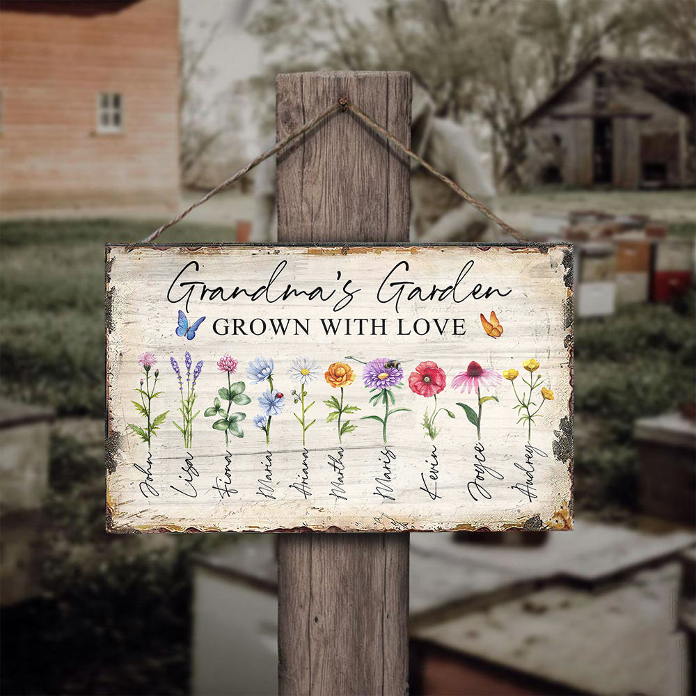 Grandma Garden of Love - Personalized Rectangle Wood Sign A