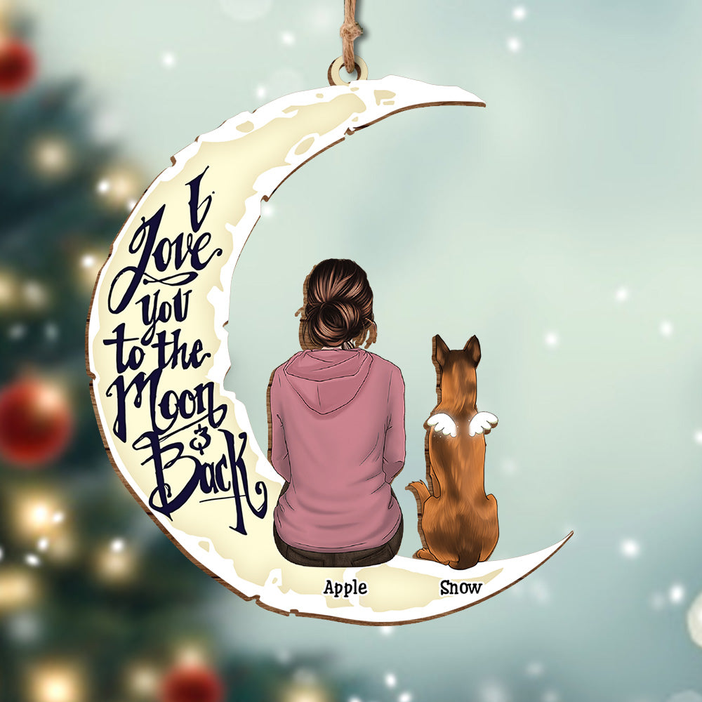Personalized I Love You To The Moon And Back Dog Memorial Wood Ornament Cutout AE