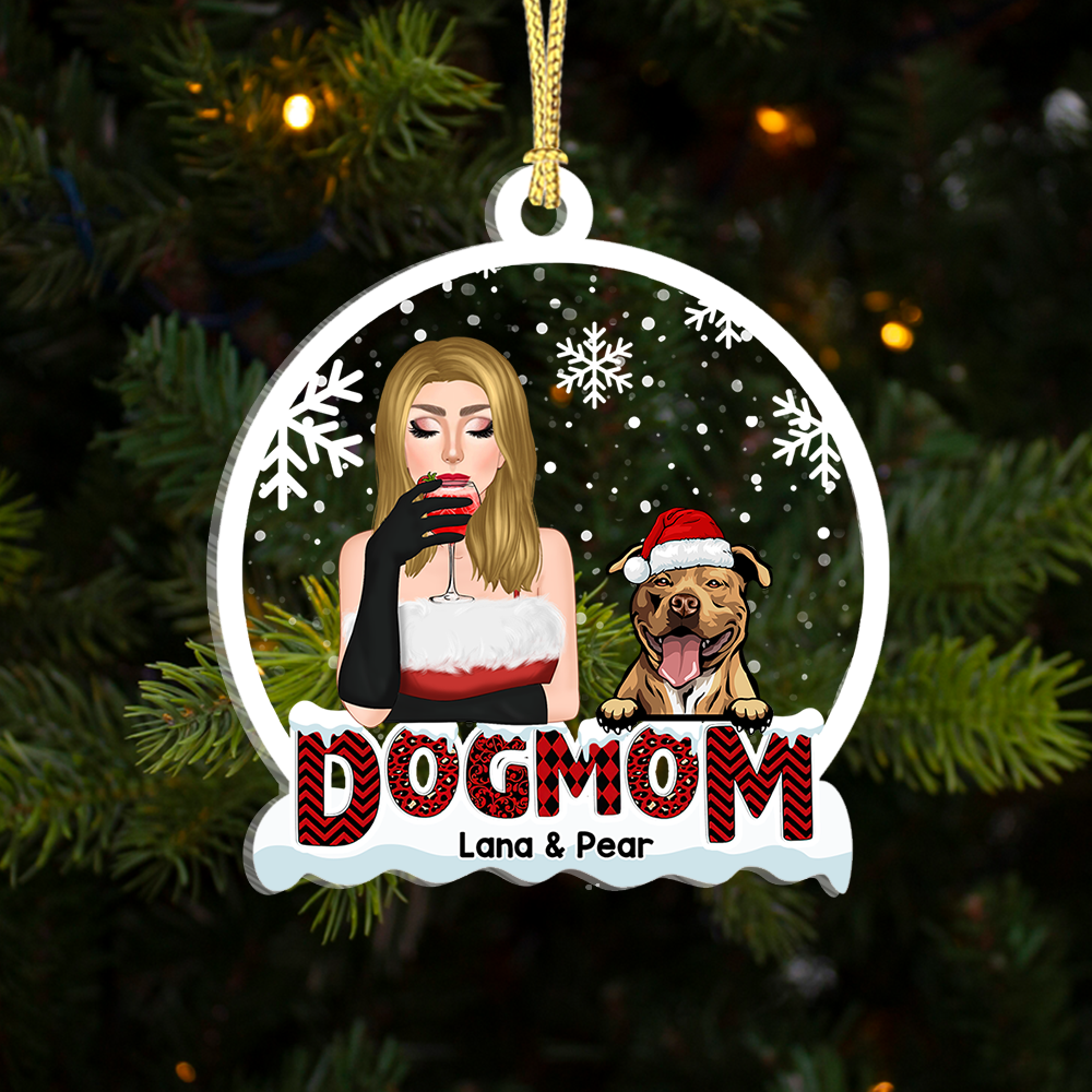 Personalized Dog Mom Christmas Printed Acrylic Ornament, Gift For Dog Lover AE