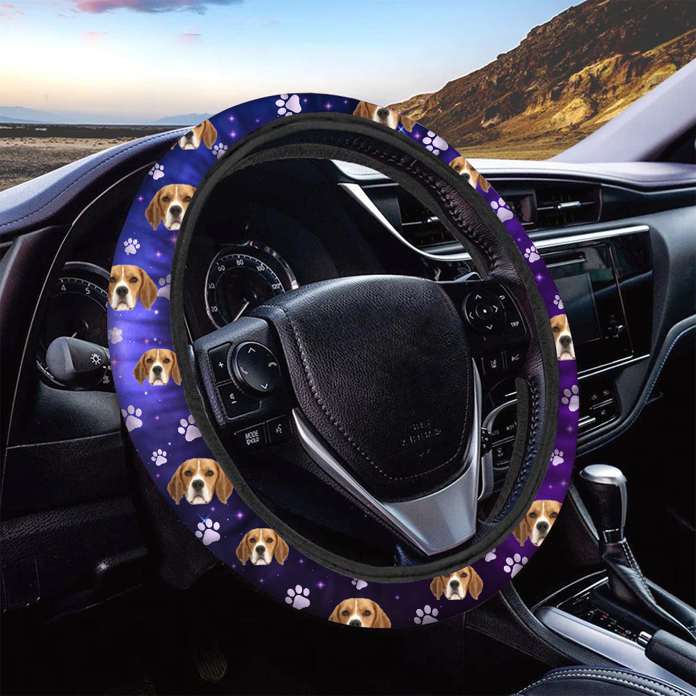 Custom Galaxy Dog Cat Photo Car Steering Wheel Cover, Pet Lover Gift JonxiFon