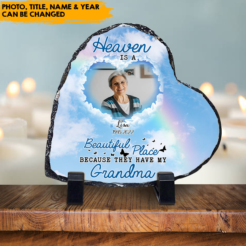 Heaven Is A Beautiful Place - Custom Memorial Heart-shaped Photo Slate AZ