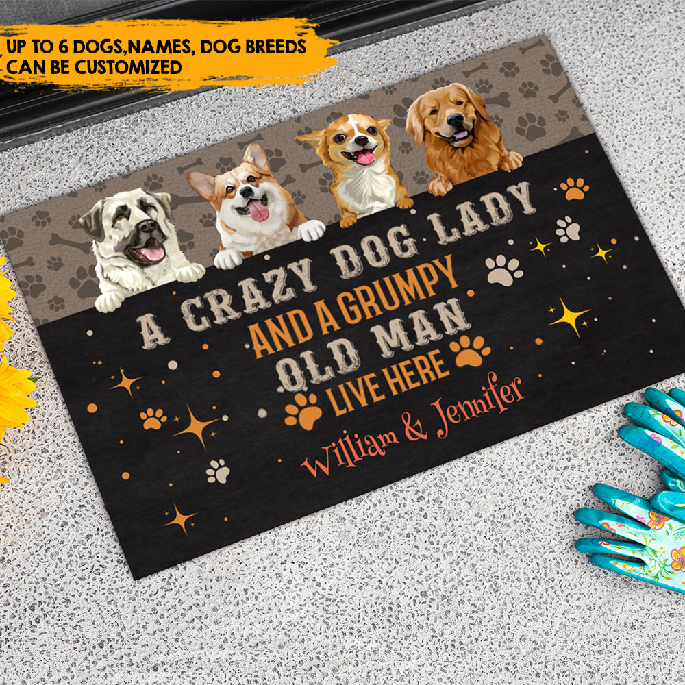 Crazy Dog Lady And An Grumpy Old Man - Personalized Family Doormat, Dog Lovers Gift AB