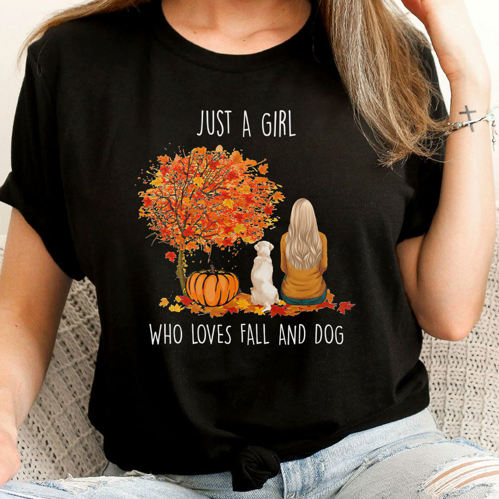 Just A Girl Who Loves Fall And Dog Tshirt, Gift For Dog Lovers CustomCat