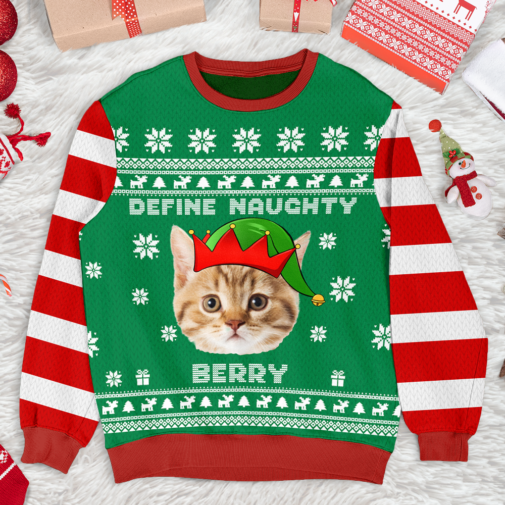 Define Naughty Photo Ugly Christmas Sweatshirt, Christmas Gift AB
