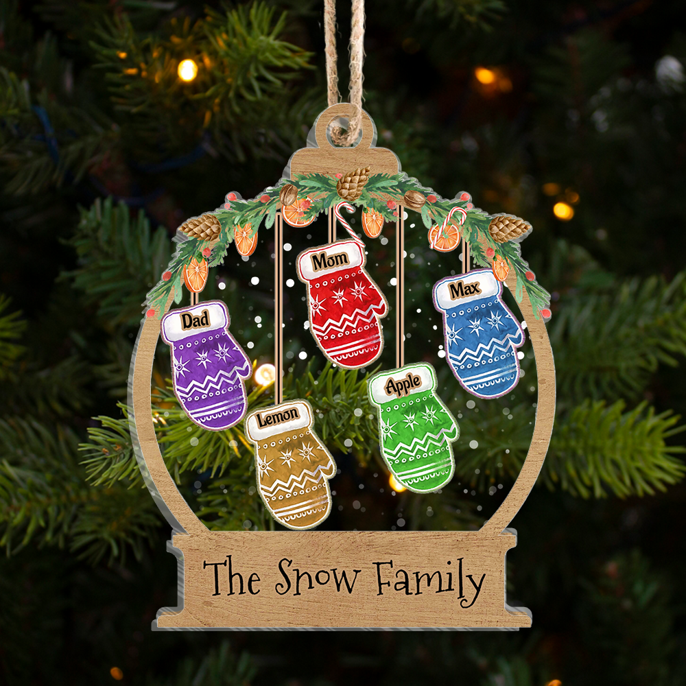 Personalized Christmas Gloves Kids Mom Grandma Printed Acrylic Ornament, Customized Holiday Ornament AE