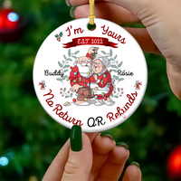Thumbnail for Personalized I'm Yours No Refund Santa Claus Couple Printed Ceramic Ornament, Gift For Grandparent AE
