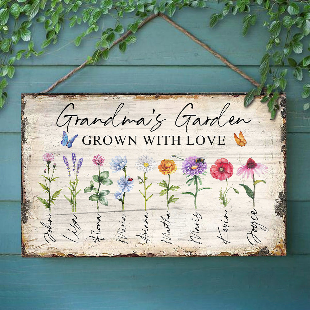 Grandma Garden of Love - Personalized Rectangle Wood Sign A