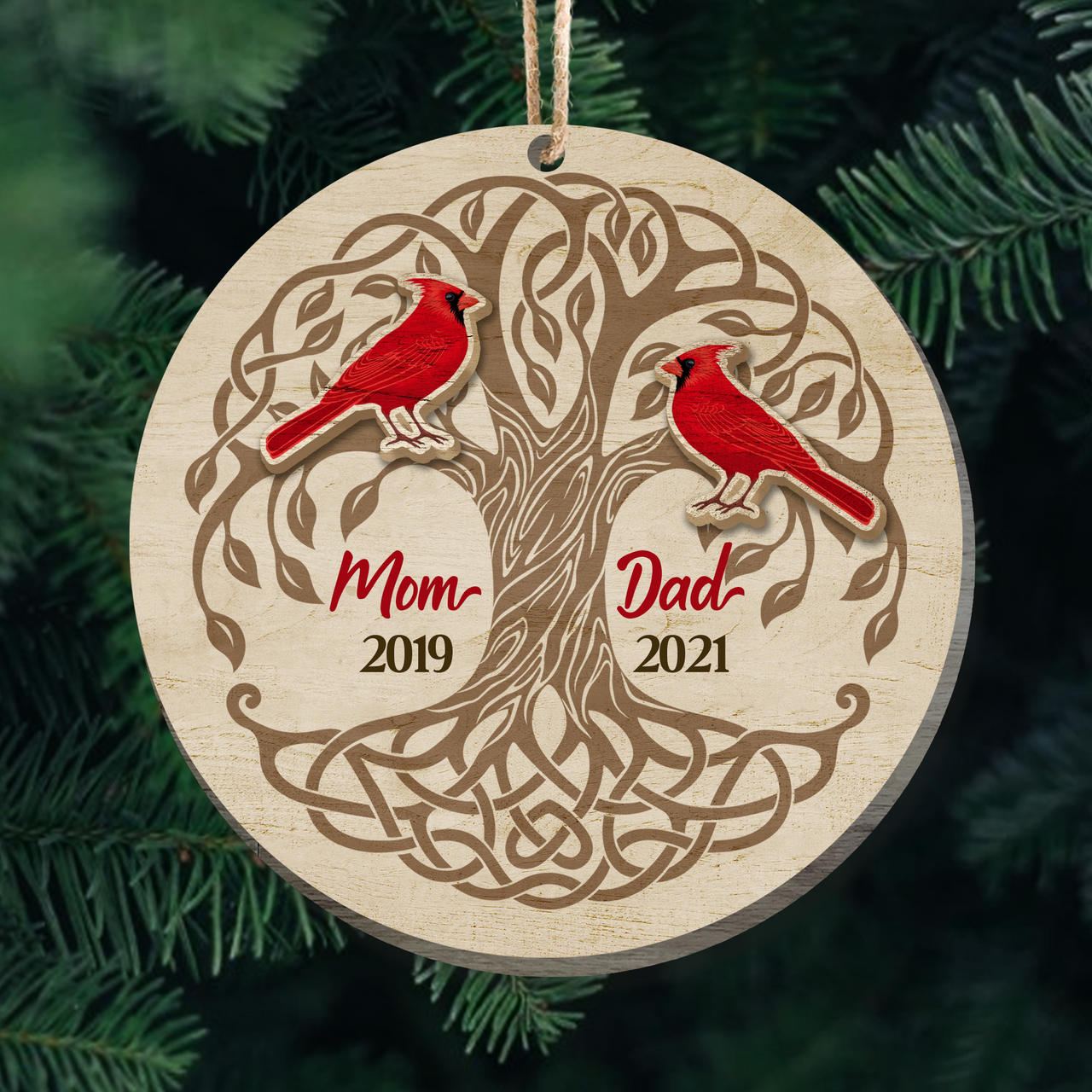Personalized Memorial Christmas In Heaven Dad Mom Layered Wood Ornament AE