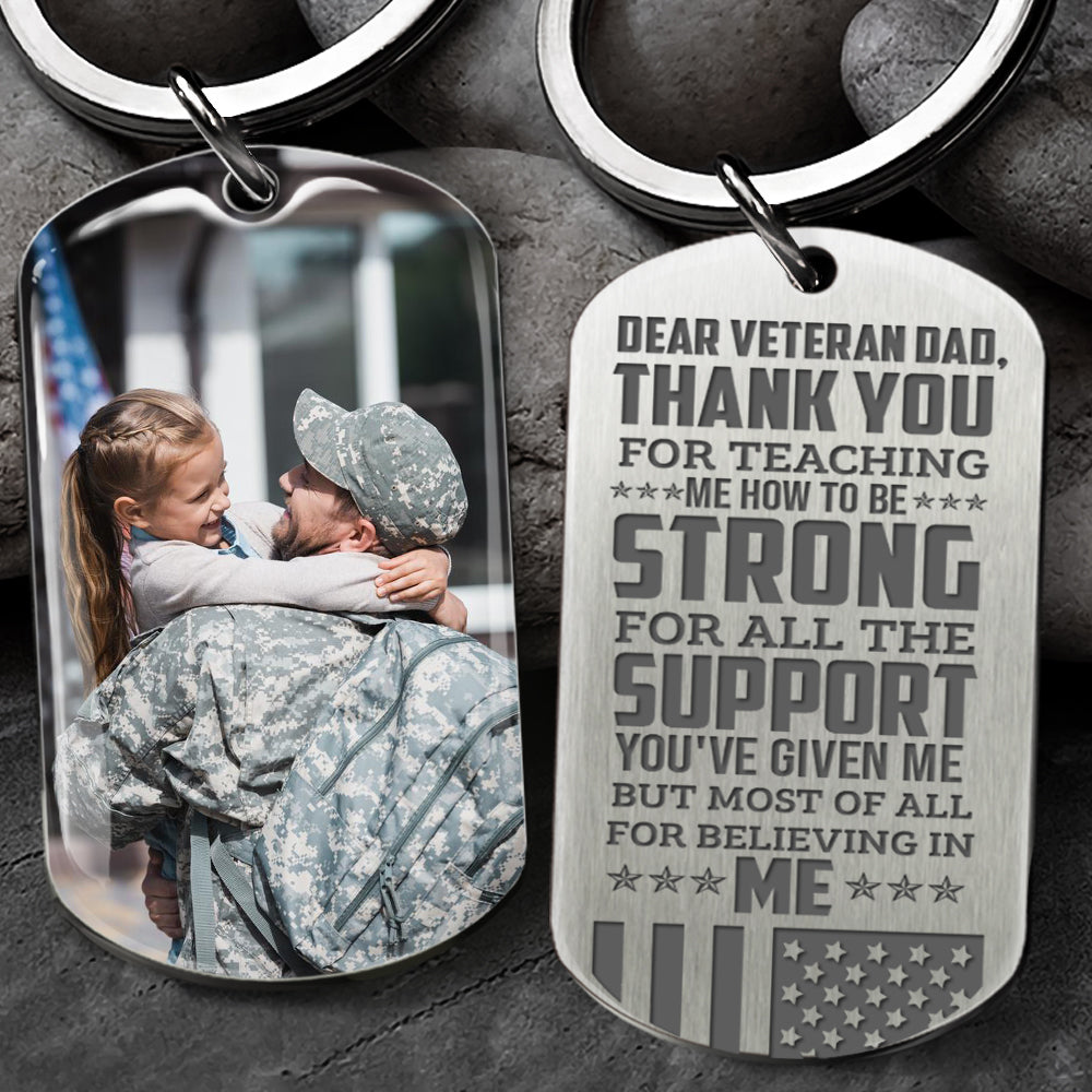Dear Veteran Dad Photo Metal Keychain, Gift for Father's day, Veteran Dad AA
