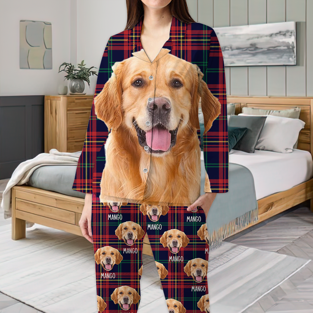 Personalized Custom Face Dog Cat Winter Pattern Pajamas Set, Funny Gift For Pet Lovers AB