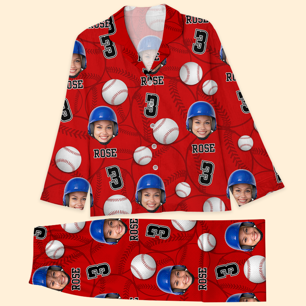 Personalized Upload Photo Custom Face Baseball Sport Pajamas, Gift For Baseball Lover AB