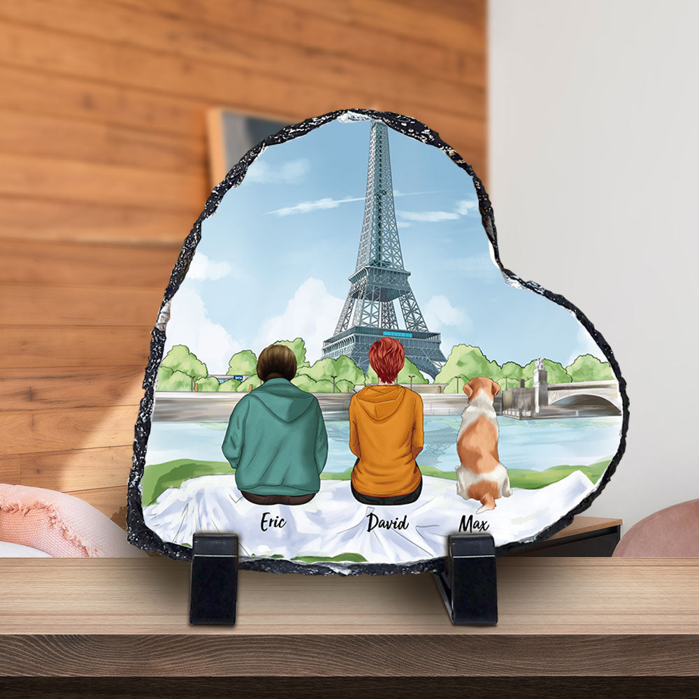 Personalized Family Worldwide Tourist Attractions Background Heart  Shaped Slate Photo, Gifts For The Whole Family AZ