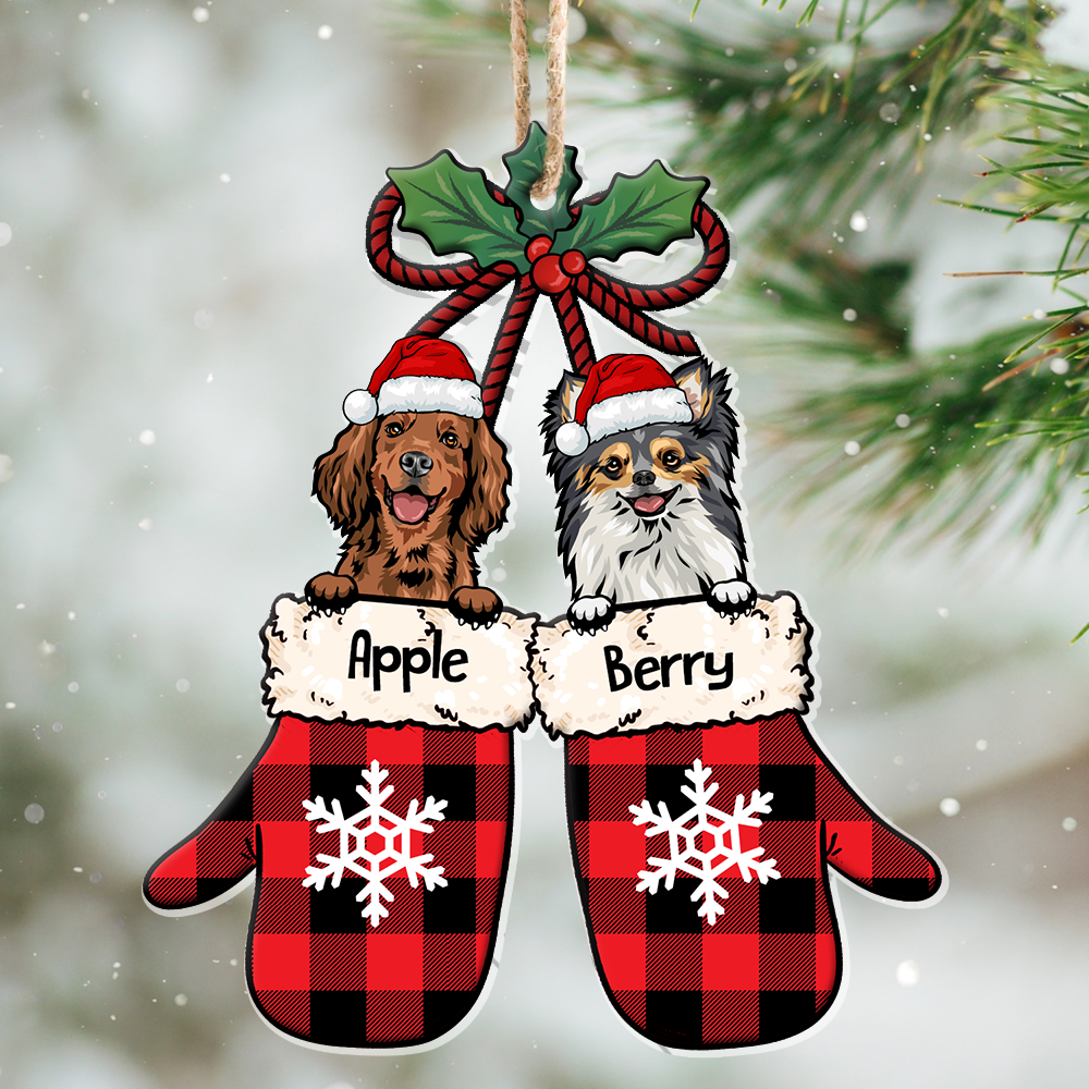 Personalized Dog Peeking Christmas Santa Stocking Wood Ornament, Customized Holiday Ornament AE