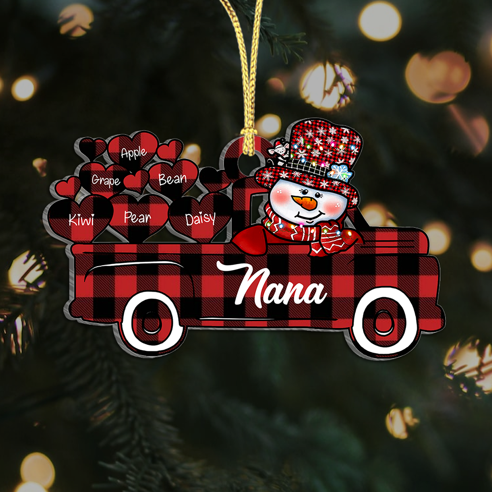 Personalized Christmas Truck Heart Grandkids Printed Acrylic Ornament, Christmas Gift For Grandma AE