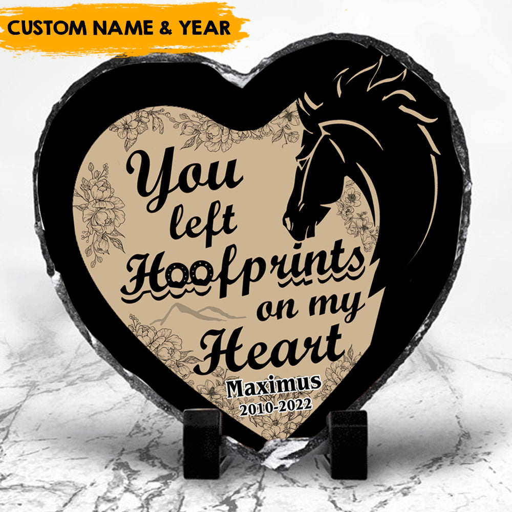 You Left Hoofprints On My Heart - Horse Memorial Heart-shape Photo Slate AZ